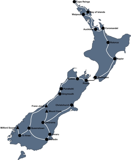 Reiseroute Neuseeland 2010