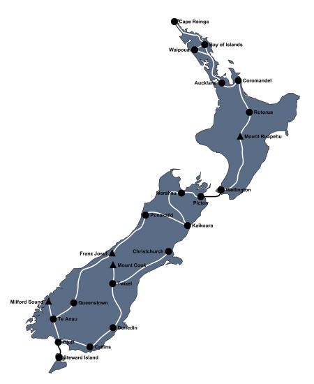 Reiseroute Neuseeland 2012